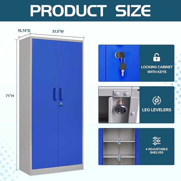 MIIIKO Metal Storage Cabinet with Locking Doors, Blue Grey Garage