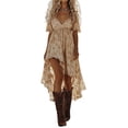 thumbnail image 2 of Western Cowgirl Dress for Women Chiffon Deep V Tie Front Vintage Boho Western Floral Dresses with Asymmetrical Hem Beige L, 2 of 3