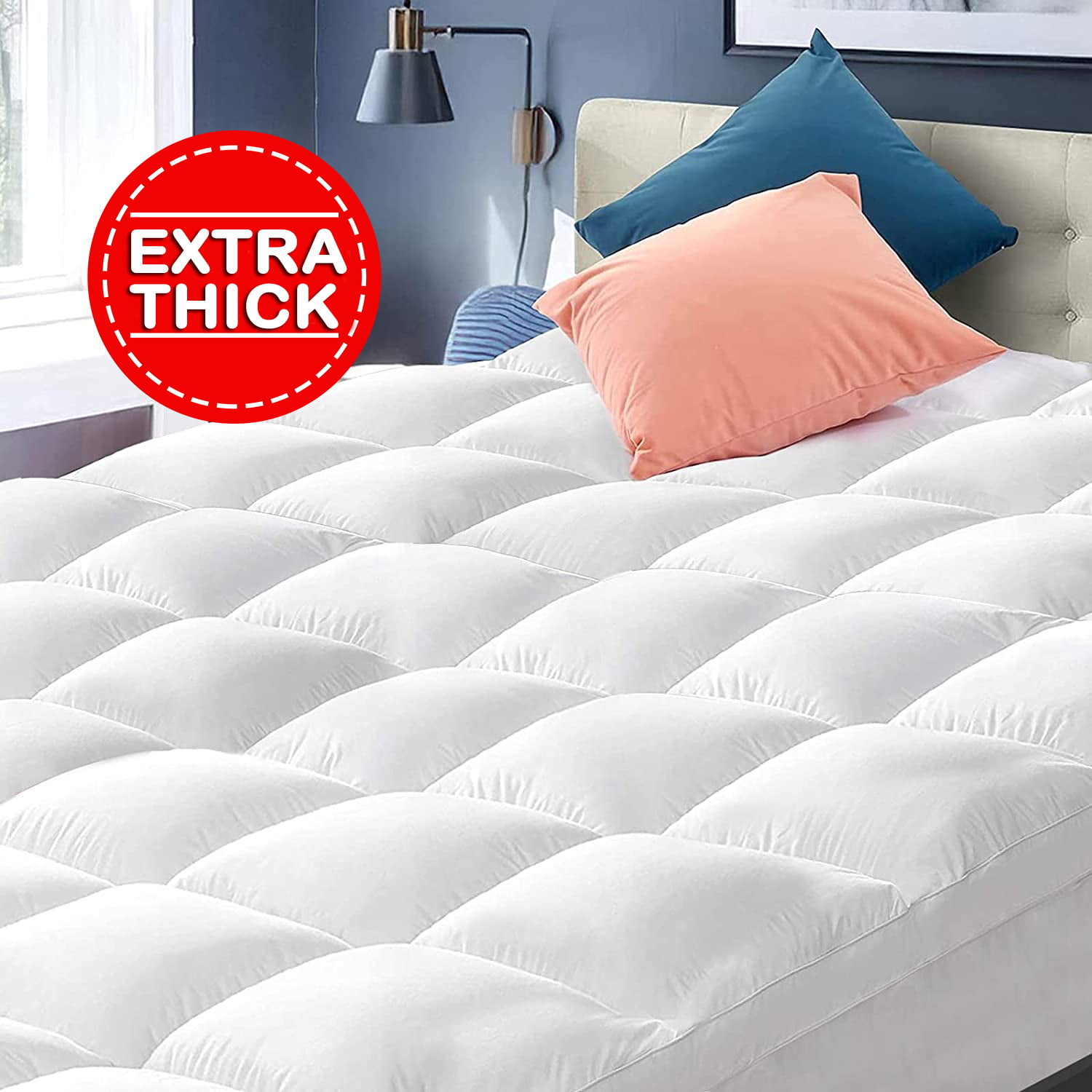 Details about   Extra Thick Cooling Mattress Topper Pad 400TC Cotton Top Plush Pillowtop Cover 