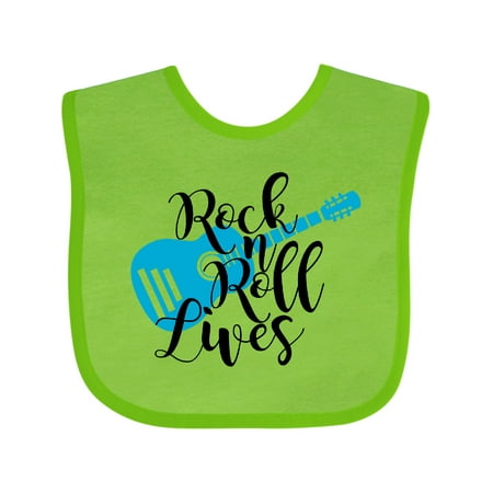 

Inktastic Rock and Roll Lives with Blue Guitar Boys or Girls Baby Bib