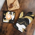 thumbnail image 5 of Black White and Gold Marble Kitchen Oven Mitt and Pot Holder Sets 2 Pcs for Baking, Cooking and Grilling, Heat Resistant Up To 392 °F, 5 of 7