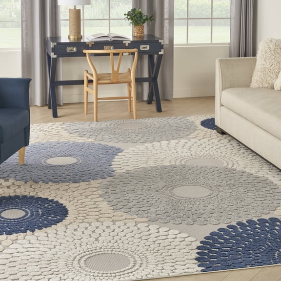 Nourison Aloha Indoor/Outdoor Blue/Grey 9' x 12' Area Rug (9x12)
