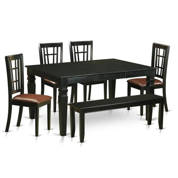 Kitchen Set - Kitchen Table & 4 Chairs Coupled with a Bench, Black - 6 Piece