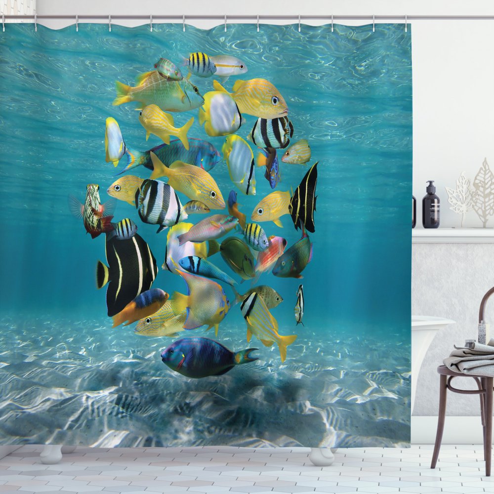 Fish Shower Curtain, Shoal of Fish Forming a Circle above a Sandy