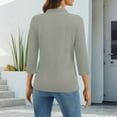 thumbnail image 4 of New 3/4 Sleeve Polo Shirts Women V Neck Collared Tees Loose Casual Business Tops Summer Light Gray L, 4 of 6