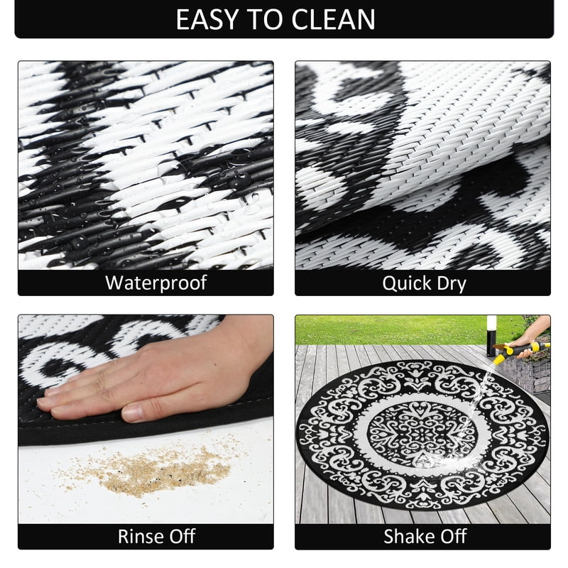 Aonewoe Round Outdoor Rugs 6Ft Waterproof Patio Plastic Straw Rug Reversible Camping Carpet Indoor Outdoor Area Rug for Patio,Deck,Balcony,Picnic,Beach,Outside