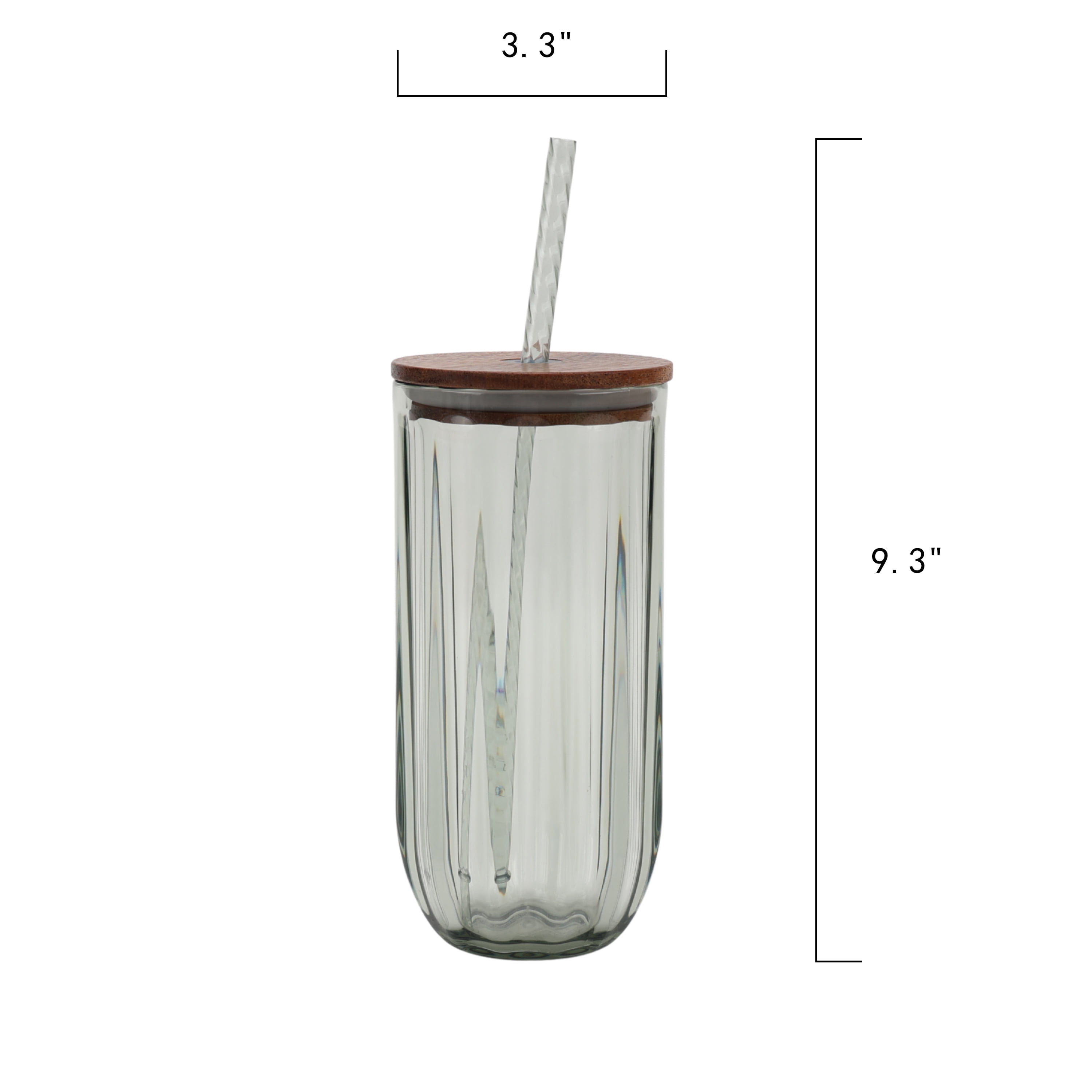 Better Homes & Gardens 2-Piece Green Ribbed Tritan Sipper Tumbler Set with Acacia Wood Lids and Straws