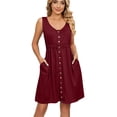 thumbnail image 1 of Birdeem Womens Sleeveless V-Neck Solid Color Pocket Makings Dress, 1 of 12