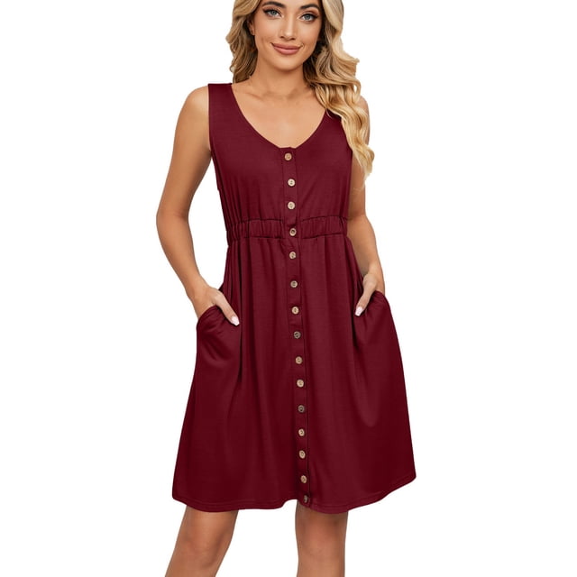 Birdeem Womens Sleeveless V-Neck Solid Color Pocket Makings Dress