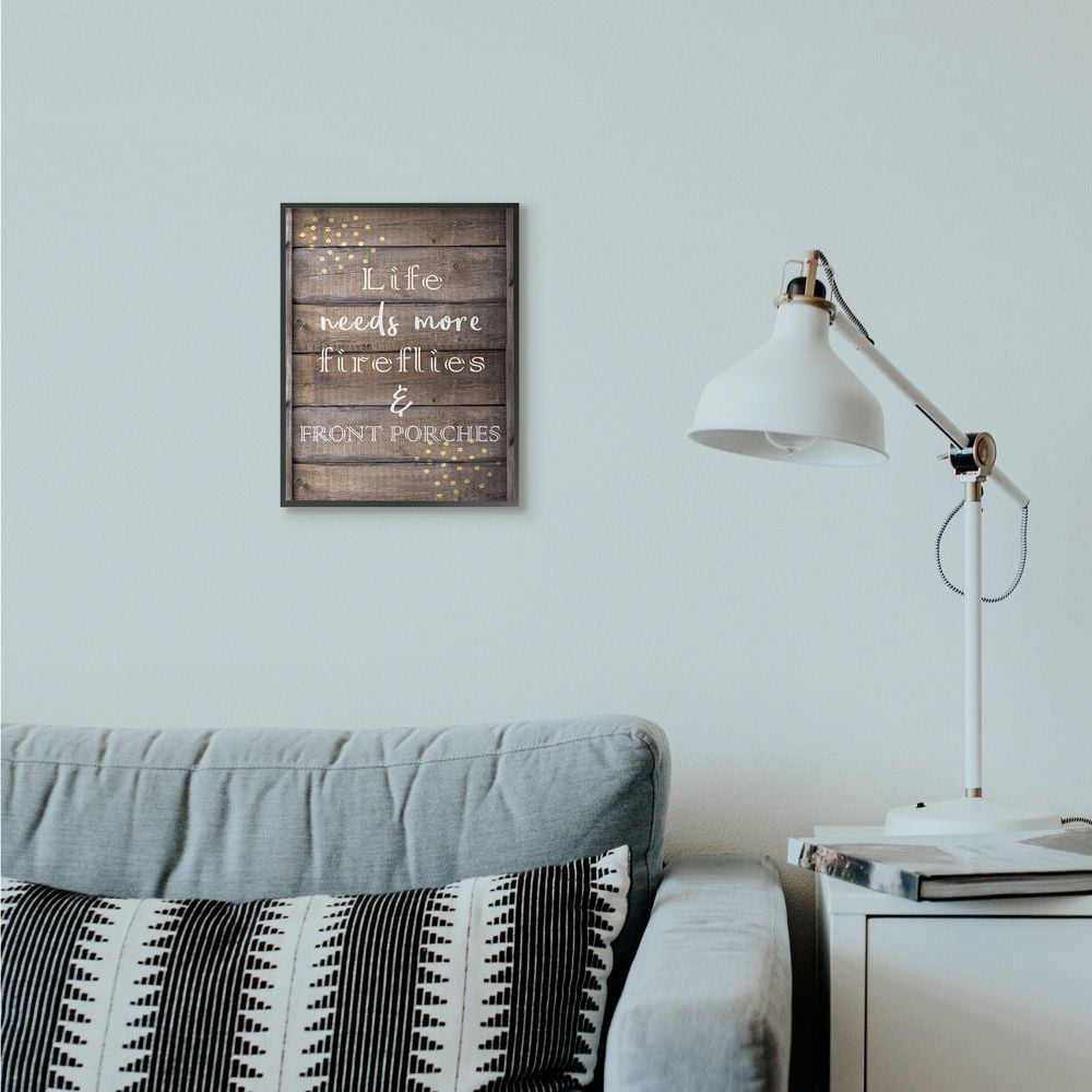 Stupell Industries Fireflies Country Life Home Wood Textured Word Design Framed Giclee Texturized Art by Kimberly Allen