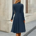 thumbnail image 5 of Women's Casual Fashion High Neck Long Sleeve Solid Color Midi Dress, Fall and Winter Comfortable Dress for Casual Outings, Soft and Breathable Fabric,Navy,3XL, 5 of 7