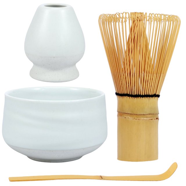 HLONK 4Pcs Japanese Matcha Tea Set Matcha Starter Making Kit with Matcha Whisk Bowl Whisk Holder and Scoop Safe Bamboo Tea Whisk and Ceramic Bowl Set for Matcha Tea
