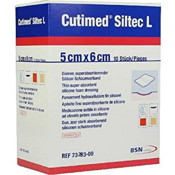 BSN Medical Cutimed Siltec L Silicone Foam Dressings, 5 cm x 6 cm (2 in x 2.5 in), Box of 10