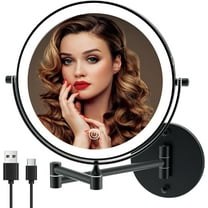 8 Inch Rechargeable Lighted Makeup Vanity Mirror Wall Mounted, 1X/10X Magnifying Mirror with Light for Bathroom 3000mAh USB Charging, Black Wall Mounted Mirror Swing Arm with 3 Light for Makeup