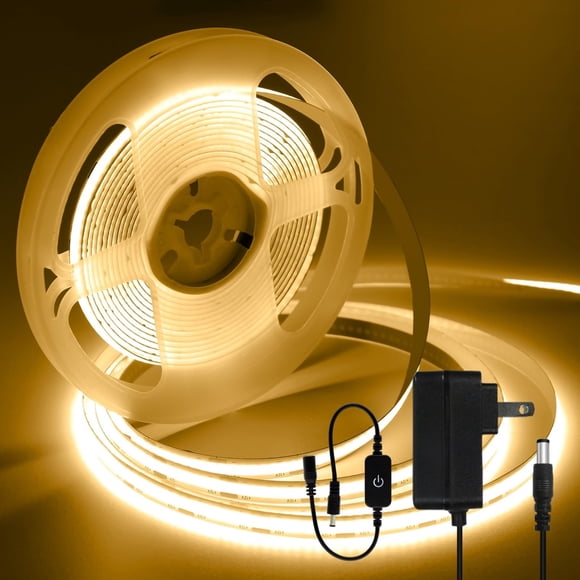 iNextStation 16.4FT 5M Warm White COB LED Strip Light, 3000K DC12V CRI 93+ Led Lights Strips, 1600LEDs Dimmable Strip Lights, Flexible LED Tape Light