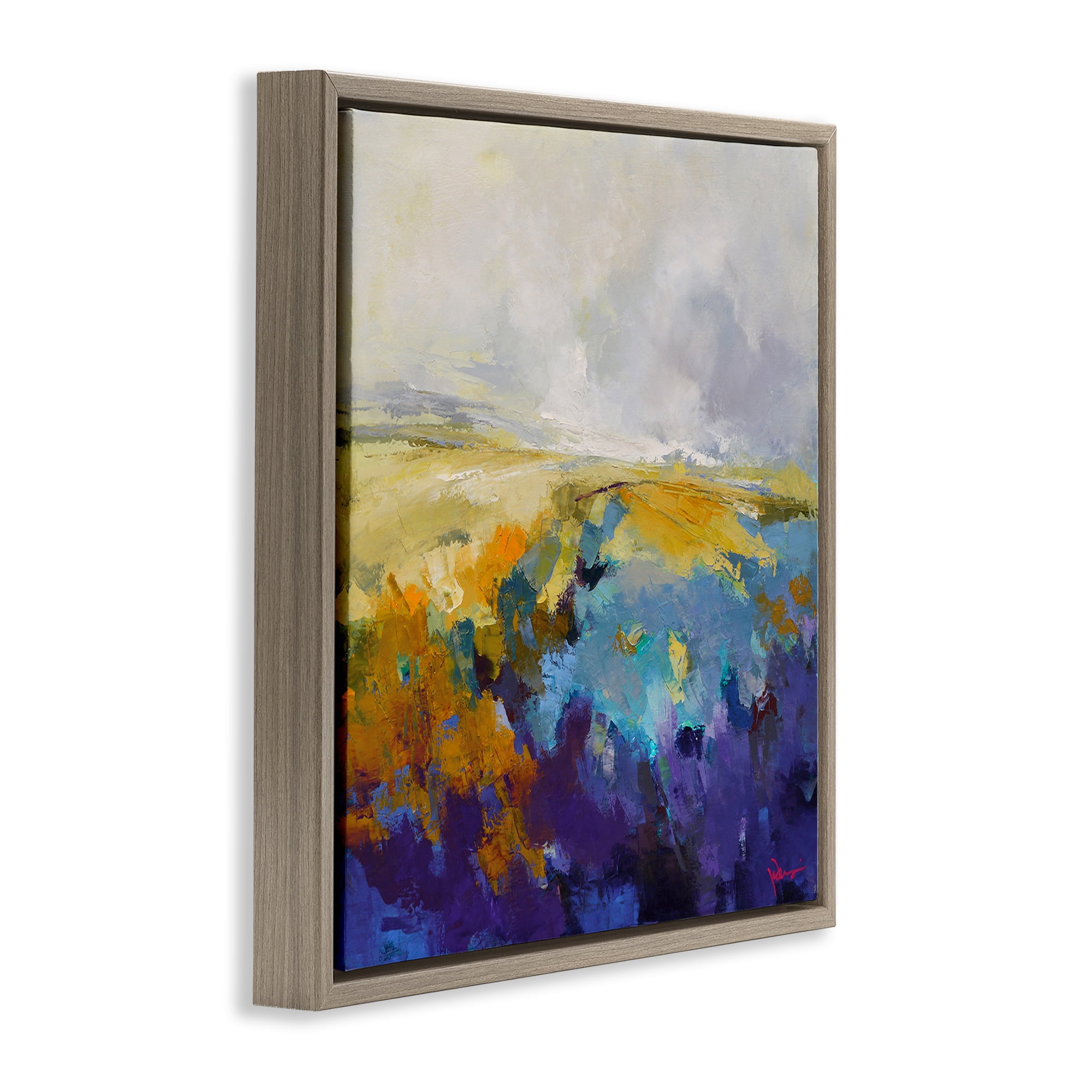 Stupell Industries Expressive Country Field Landscape Painting Brown Floater Framed Canvas Art Print Wall Art, 18 x 18