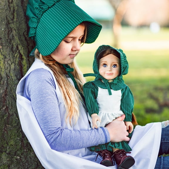 The Queen's Treasures Child's Apron & Prairie Bonnet & 3pc 18 inch Doll Outfit