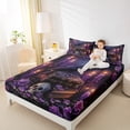 thumbnail image 4 of Manfei Gothic Skeleton Raven Twin Sheet Sets,Purple Rose Flower Twin Fitted Sheet,Happy Halloween Flat Sheet For Boys Girls,Luxury Bedroom Decor,3 Pieces, 4 of 7