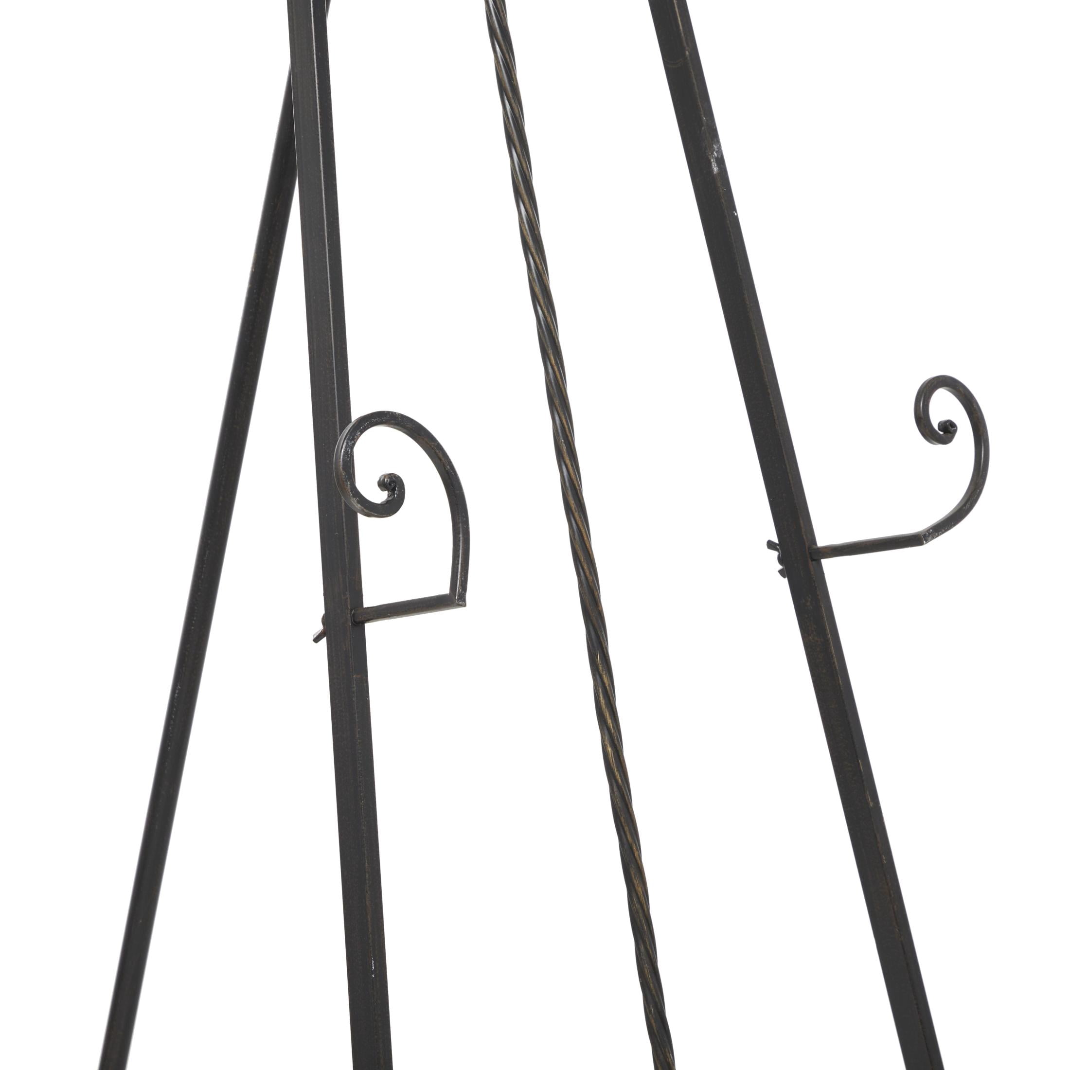 DecMode 21" x 65" Black Metal Tall Floor Scroll Easel with Gold Accents, 1-Piece