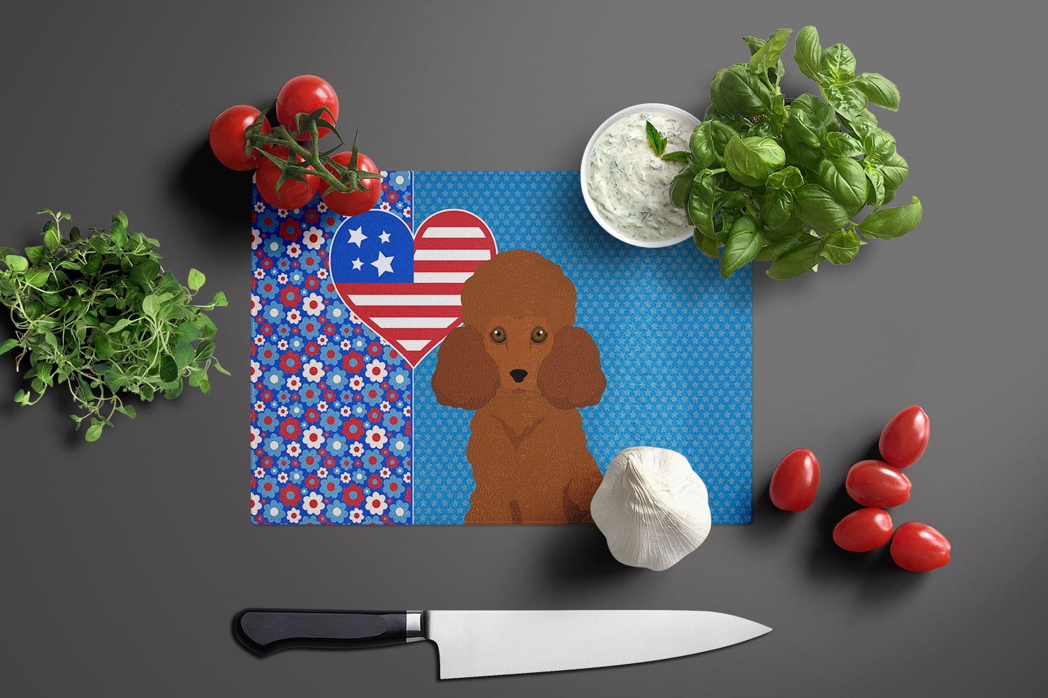 Toy Red Poodle Glass Cutting Board Large 12 in x 15 in
