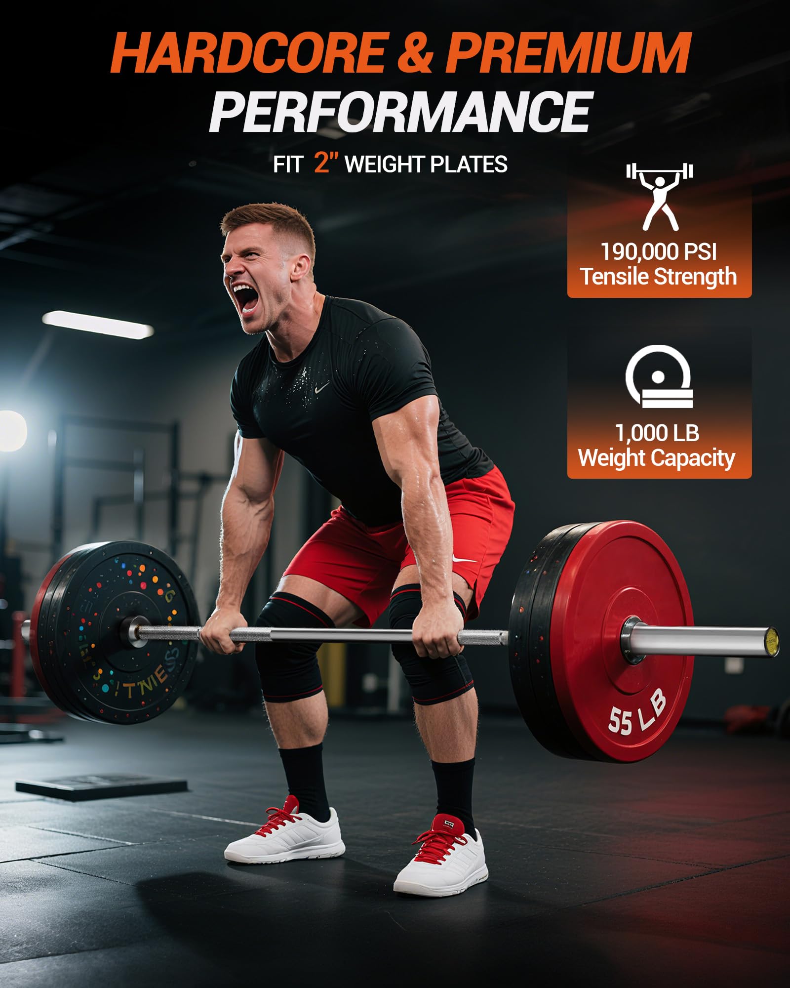 QinaQin Olym-pic Weightlifting Barbell, 7 Feet Long, 45 Pounds, with 2-Inch Sleeve, 1000-Pound Load Capacity, Suitable for Strength Training
