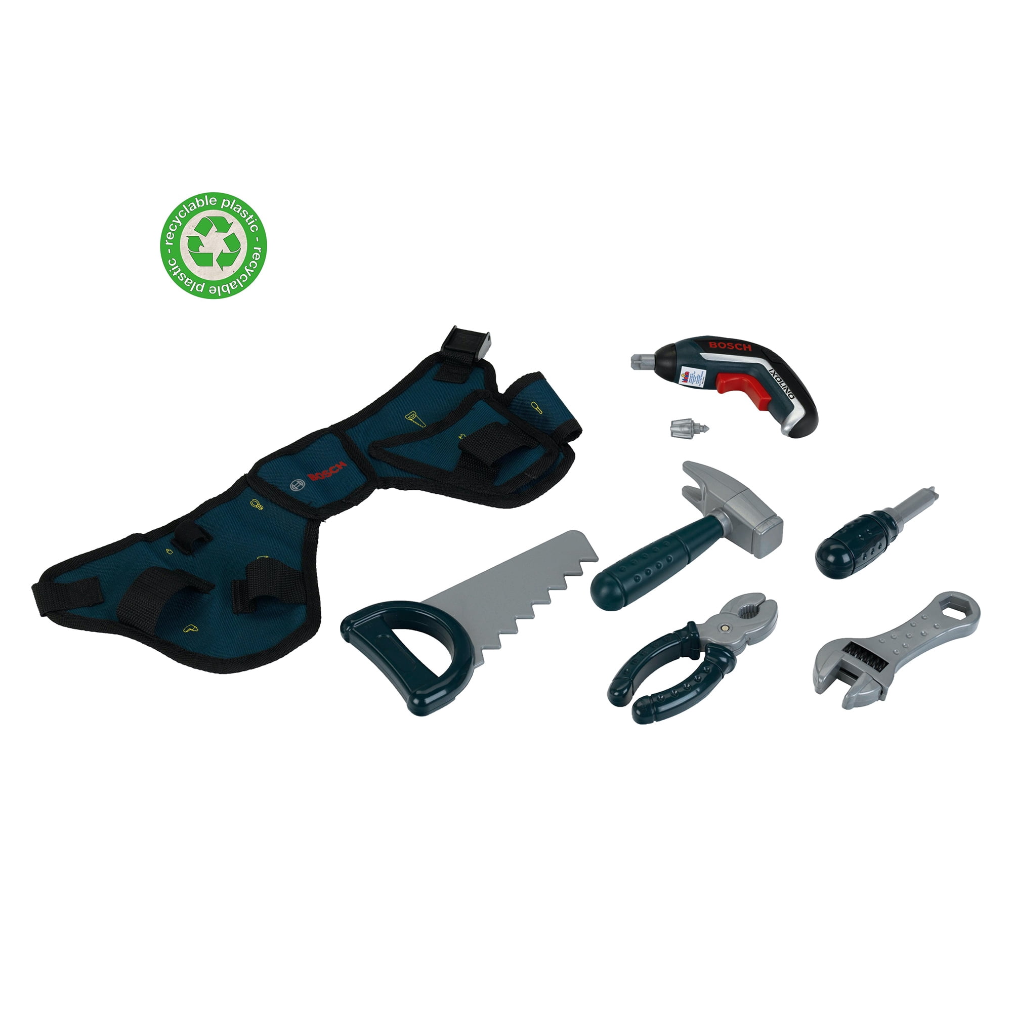 Bosch: Tool Belt 7 Piece Set - Theo Klein, Includes Tool Belt, Ixolino, Hammer, A Pair Of Pliers, Saw, Adjustable Wrench & Screwdriver, Pretend Play Construction Toys, Children 3+