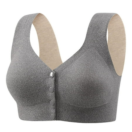 Bras for Women No Underwire Front Closure Full Coverage Push Up Comfort Senior Wireless Snap Closing Everyday Bra Gray 42 B