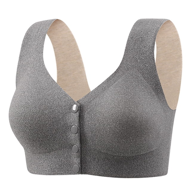 Wireless Push Up Bras for Women - Woman's Solid Color Large Bra Wide Shoulder Strap Style Underwire Breathable Plus Size Bra - Gray