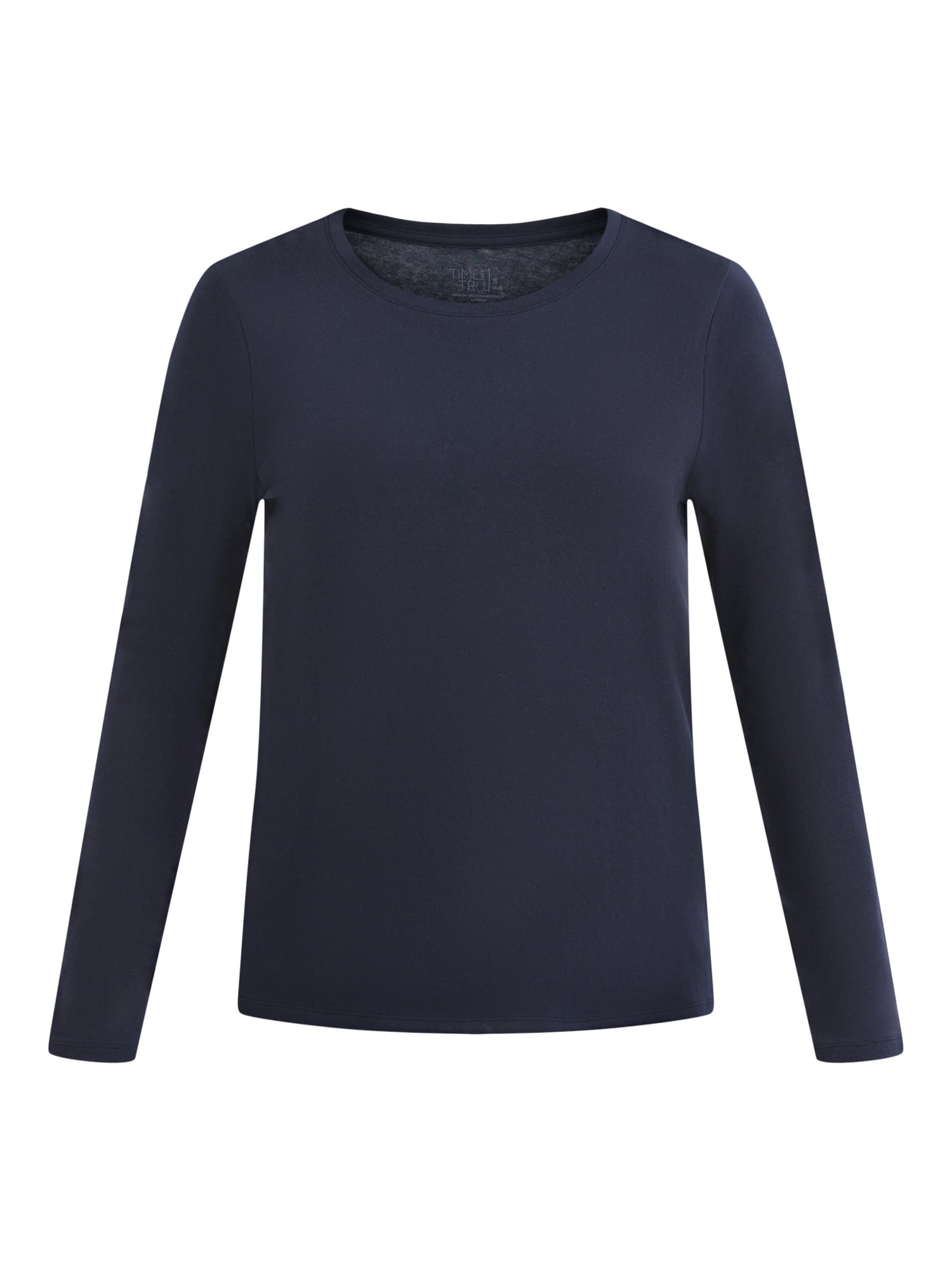 Time and Tru Women's Cotton Crewneck Tee with Long Sleeves, Sizes XS-XXXL