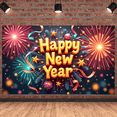thumbnail image 6 of Colorful Design Happy New Year Banner Festive Fireworks Celebration Backdrop for New Year Party Indoor Decoration Holiday Event, 6 of 9