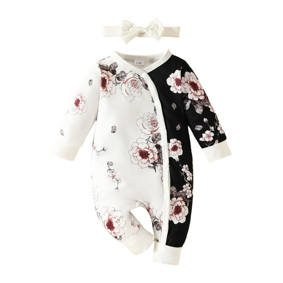 NOLDARES Baby Girl Clothes Outifts Long Sleeve Romper Floral Pant Set Fall Winter Baby Girl Clothes,White,6-9 Months