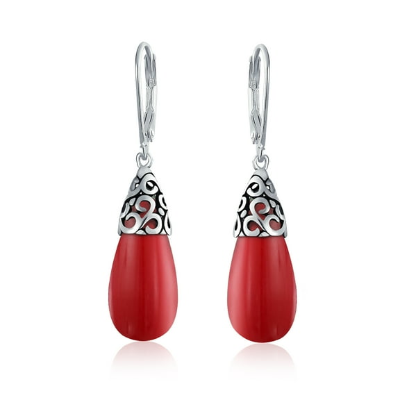 Bling Jewelry Womens Gemstone Teardrop Filigree Dangle Earrings in Silver