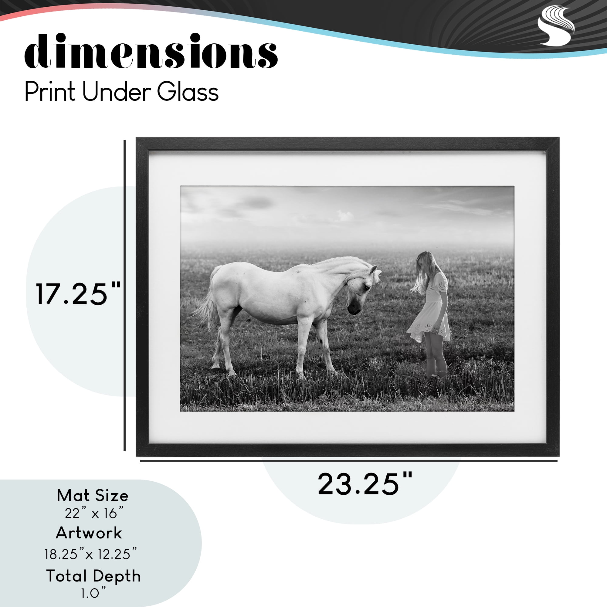 Her White Horse Black Framed Print Under Glass, design by Ata Alishahi