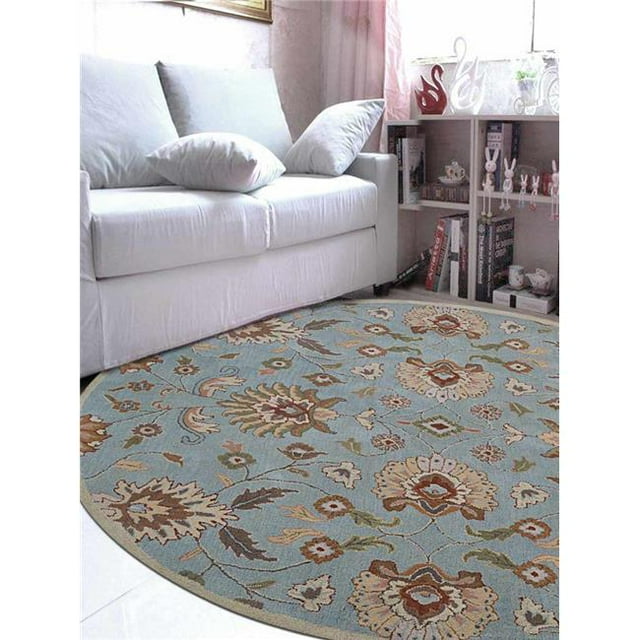 8 x 8 ft. Vintage Hand Tufted Woolen Round Area Rug, Light Blue