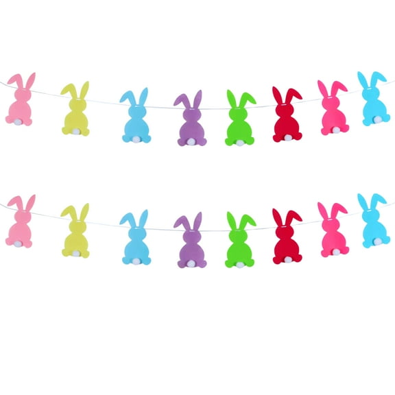 Easter Bunny Garland 2 Pack, 70.9” Pastel Felt Banner, Spring Wall Decor for Home Party Display