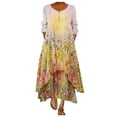 thumbnail image 1 of Vestido de manga larga irregular con dobladillo de bolsillo estampado con botones y cuello en O para mujer Fridja  nbo78, 1 of 5