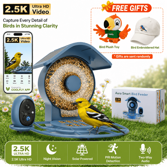 Aura Smart Bird Feeder with Camera Solar Powered, 2.5K HD