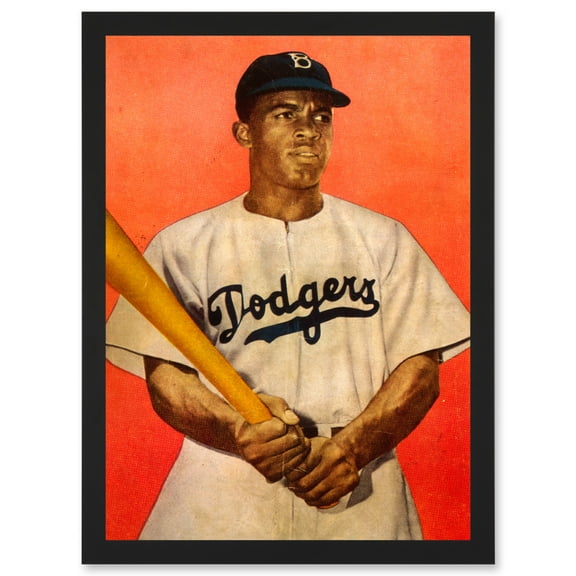 Portrait Jackie Robinson Baseball Brooklyn Dodgers A4 Artwork Framed Wall Art Print