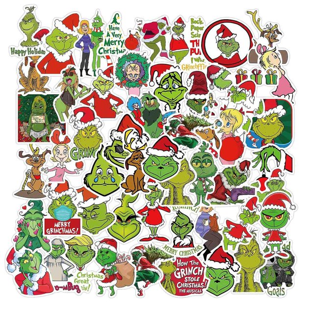 50 pegatinas de garabato Grinch verde ShuxiuWang 8390605829345