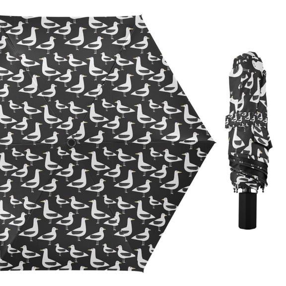 Minimalistic Seagulls Compact Sun Umbrella Windproof Travel Umbrellas for Rain Strong Portable UV Protection