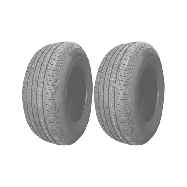 paquete de 2 llantas doubleking 265 65 r17 112t dk365 vista 3/4 frontal de dos neumáticos radiales colocados lado a lado, dibujo simétrico con canales longitudinales y ranuras, flancos negros con marca según título, fondo neutro; a menudo usadas como neumáticos radiales para uso vial.