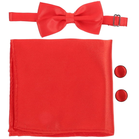 PTOOTP Suit Handkerchief 1 Set Mens Red Satin Bow Tie Cufflinks Convenient to Use Daily Wearing