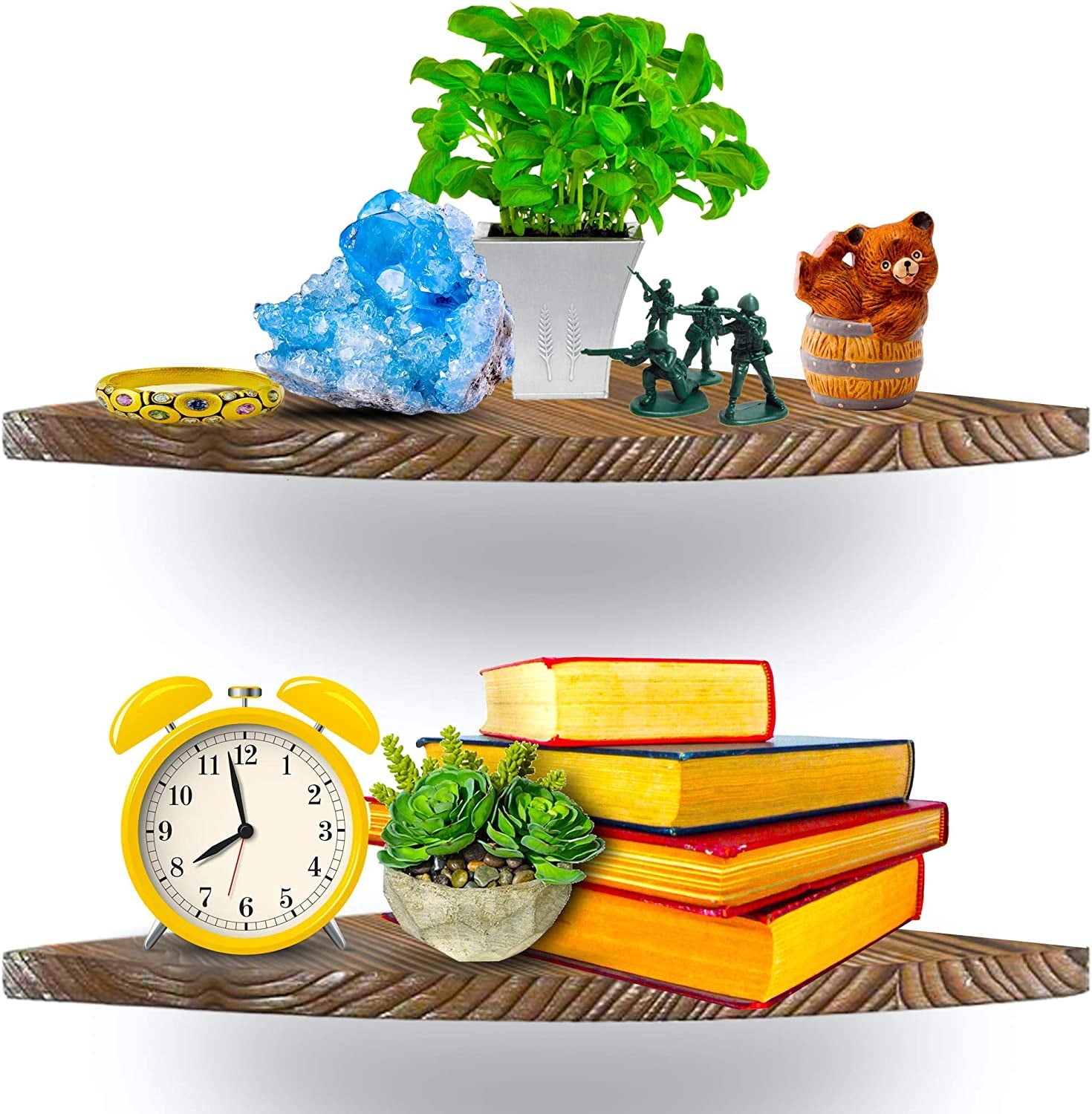 Rustic Finish Floating Shelves for Wall Solid Wood Wall Hanging Shelves Small Corner Shelf 4 Tier Set