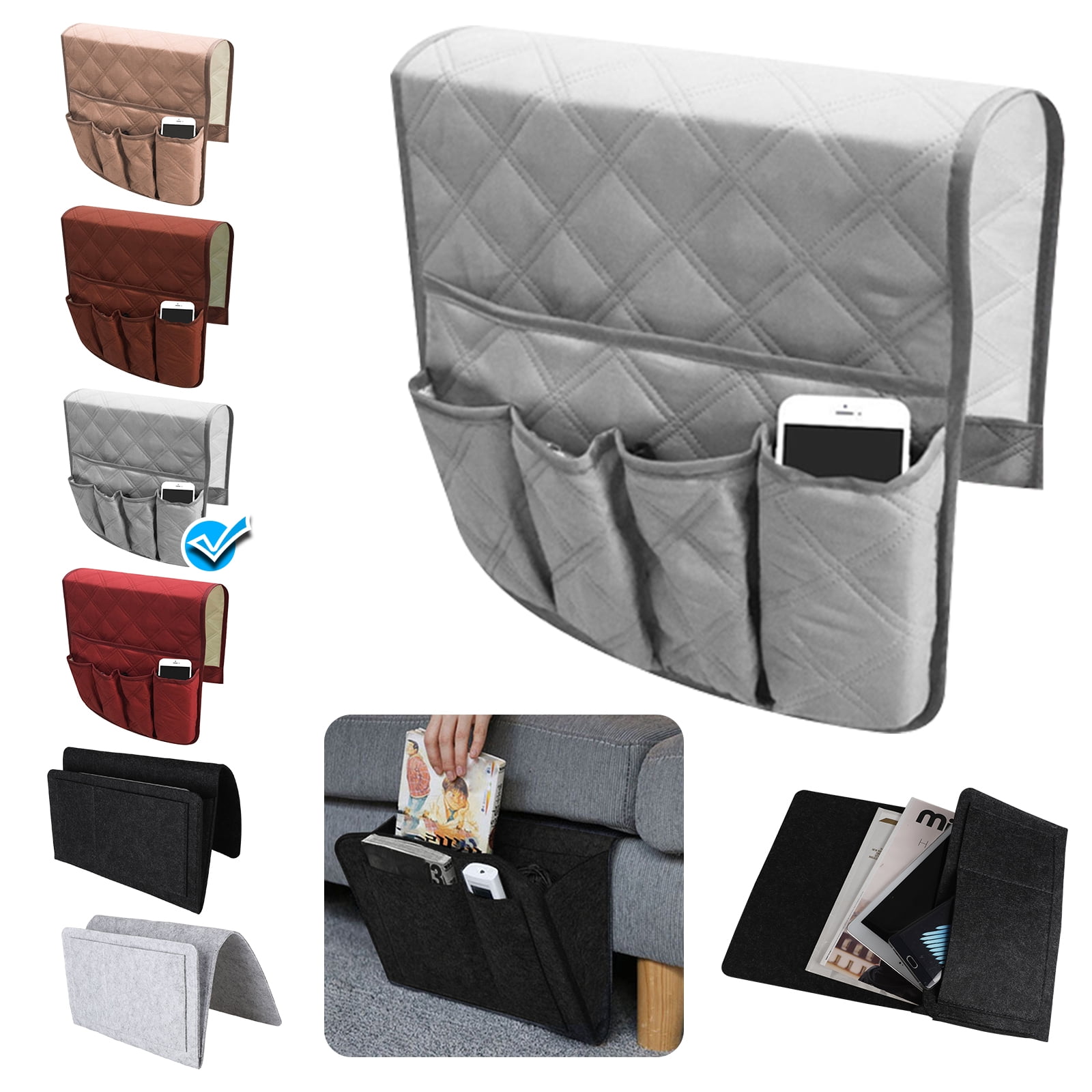 Sofa Armrest Organizer with Non-Slip Hook and Loop Remote Control 