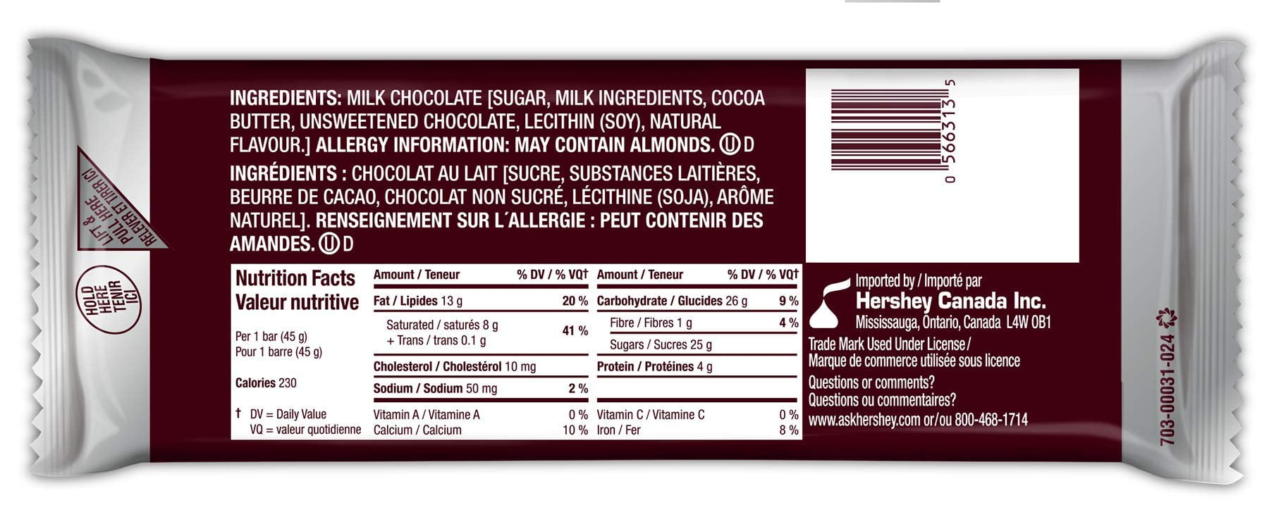 HERSHEY'S Chocolate Candy Bars, 36 Count