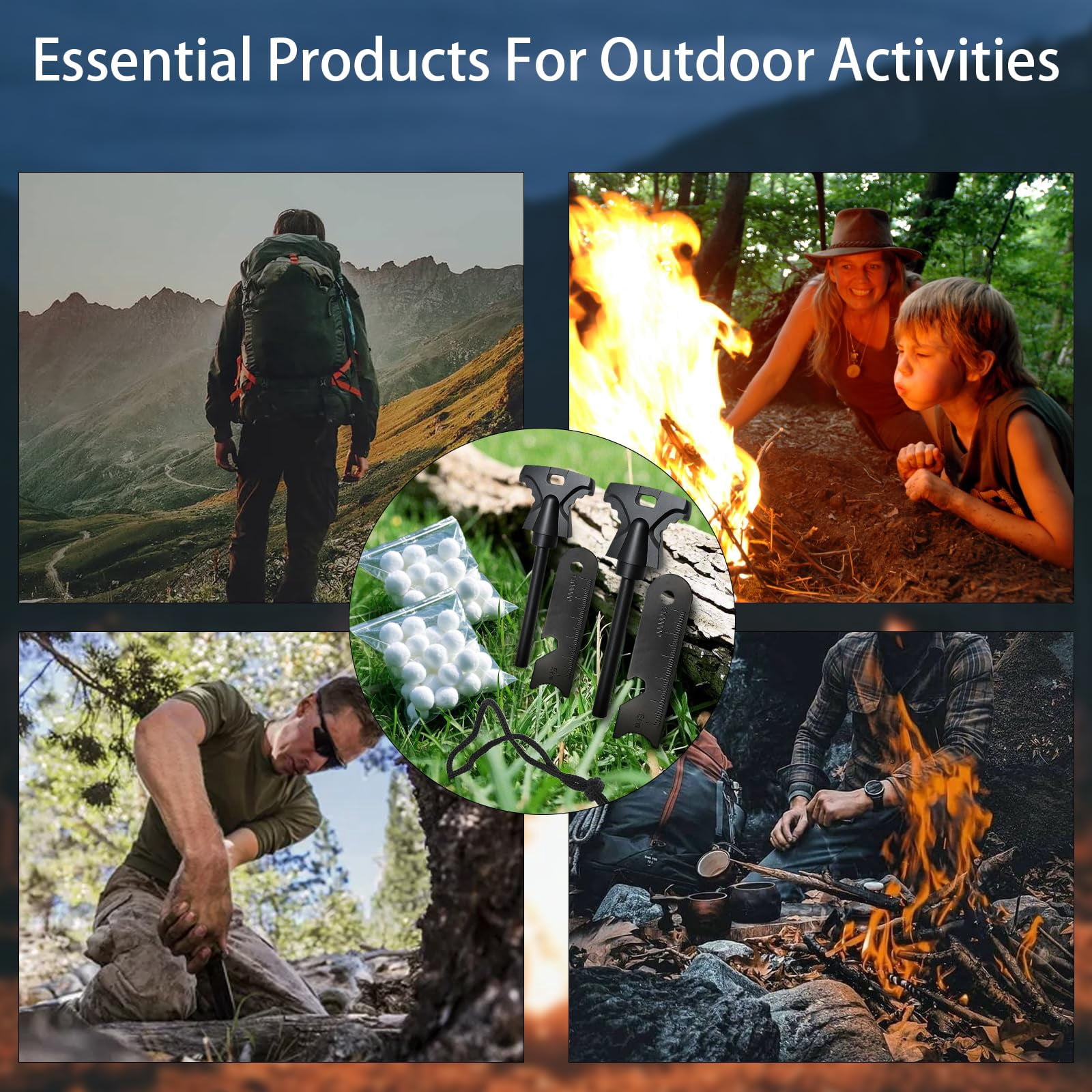 2 Pack Magnesium Fire Starter with Striker Ferro Rod Fire Starter Survival Tool High Temp Magnesium Rod with 20 Waterproof Tinder Packs Steel Fire Starter for Camping Hiking Emergency