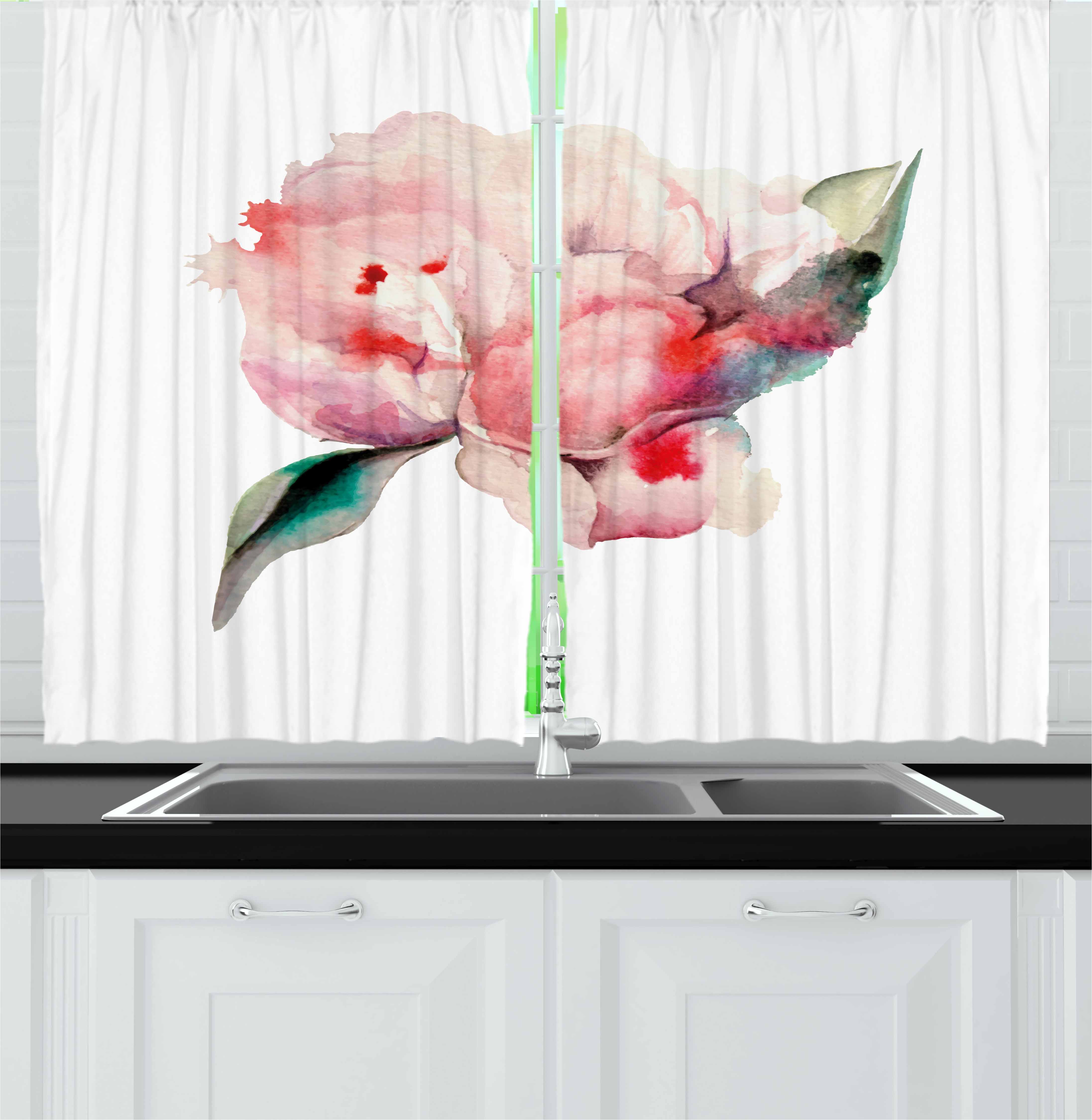 Peach Curtains 2 Panels Set Hand Drawn Watercolor Peonies