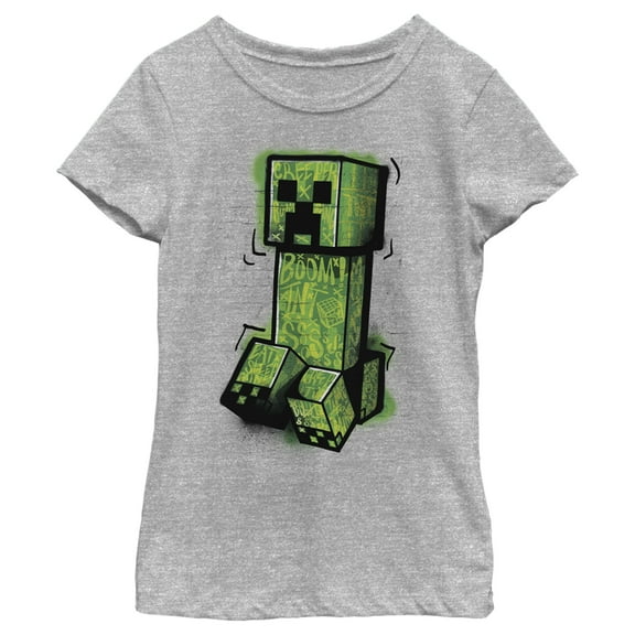 Girl's Minecraft Graffiti Creeper  Graphic Tee Athletic Heather X Small