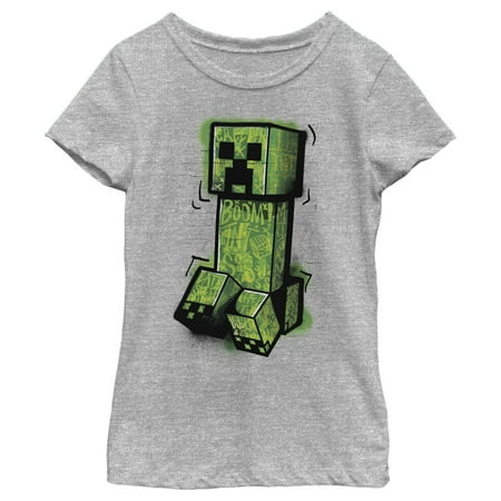 

Girl s Minecraft Graffiti Creeper Graphic Tee Athletic Heather Large