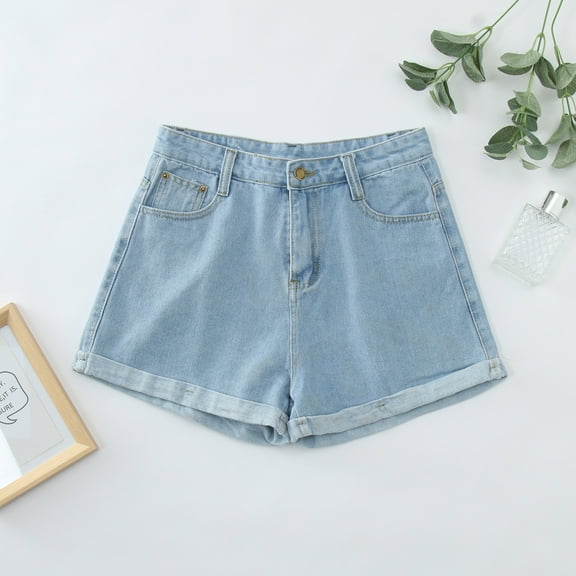 Vedolay Womens Summer Denim Shorts Women's Summer High Waist Wide-Leg Denim Shorts with Pockets,Blue M